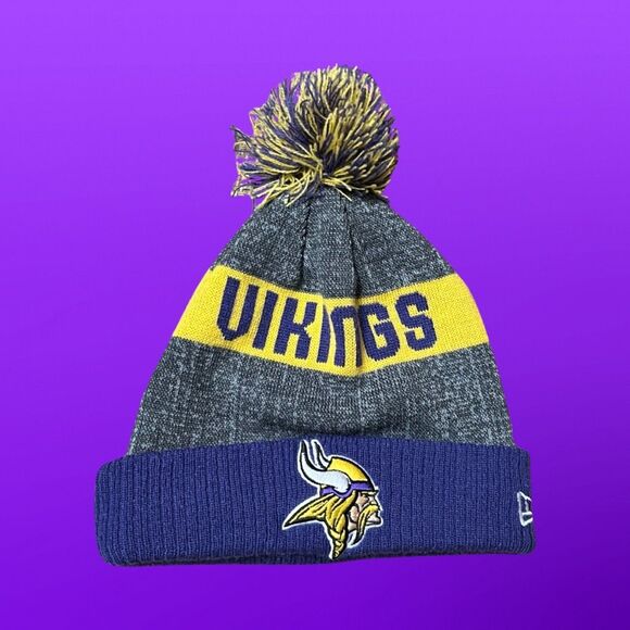 Unisex MN Vikings New Era Cuffed Knit Pom Hat - Picture 4 of 4